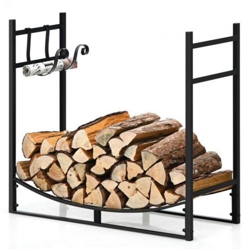 33 Inch Firewood Rack with Removable Kindling Holder Steel Fireplace Wood 33 Inch Firewood Rack with Removable Kindling Holder Steel Fireplace Wood