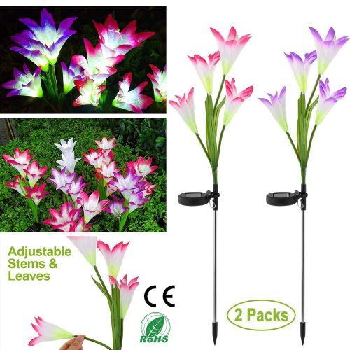 2Pcs Solar Garden Lights Outdoor Lily Flower LED Light 7-Color Changing IP65 Waterproof 2Pcs Solar Garden Lights Outdoor Lily Flower LED Light 7-Color Changing IP65 Waterproof