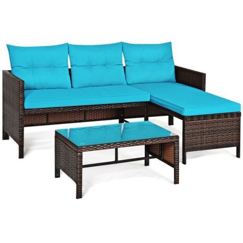 3 Pieces Outdoor Patio Corner Rattan Sofa Set 3 Pieces Outdoor Patio Corner Rattan Sofa Set