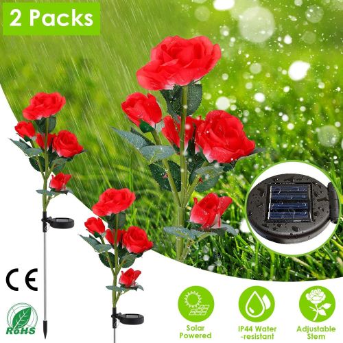 2Pcs Solar Powered Lights Outdoor Rose Flower LED Decorative Lamp Water Resistant Pathway Stake Lights 2Pcs Solar Powered Lights Outdoor Rose Flower LED Decorative Lamp Water Resistant Pathway Stake Lights